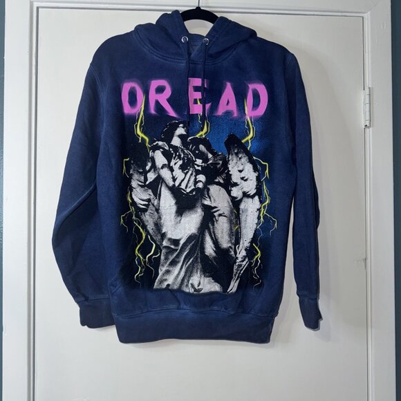 Hot Topic Dread Hoodie Size S Blue Graphic Sweatshirt Lightning Gothic - Picture 1 of 6